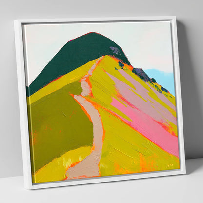 Vibrant Path Up Catbells lake district fell canvas wall art in white frame