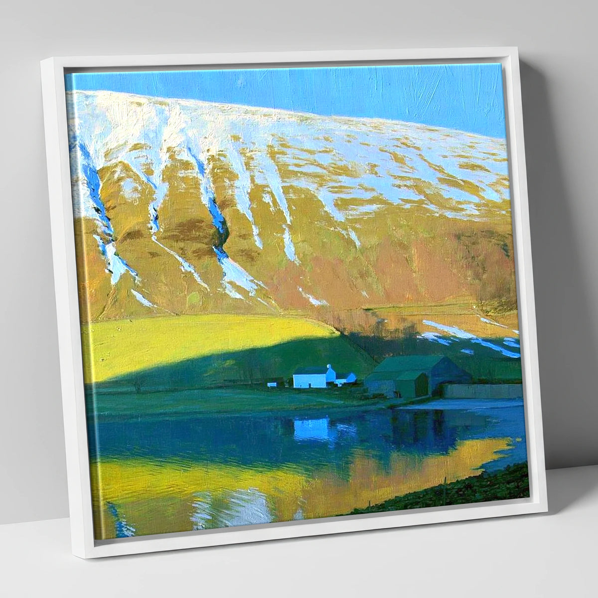 Sunlight On High Tove Snow Gullies lake district fell canvas wall art in white frame
