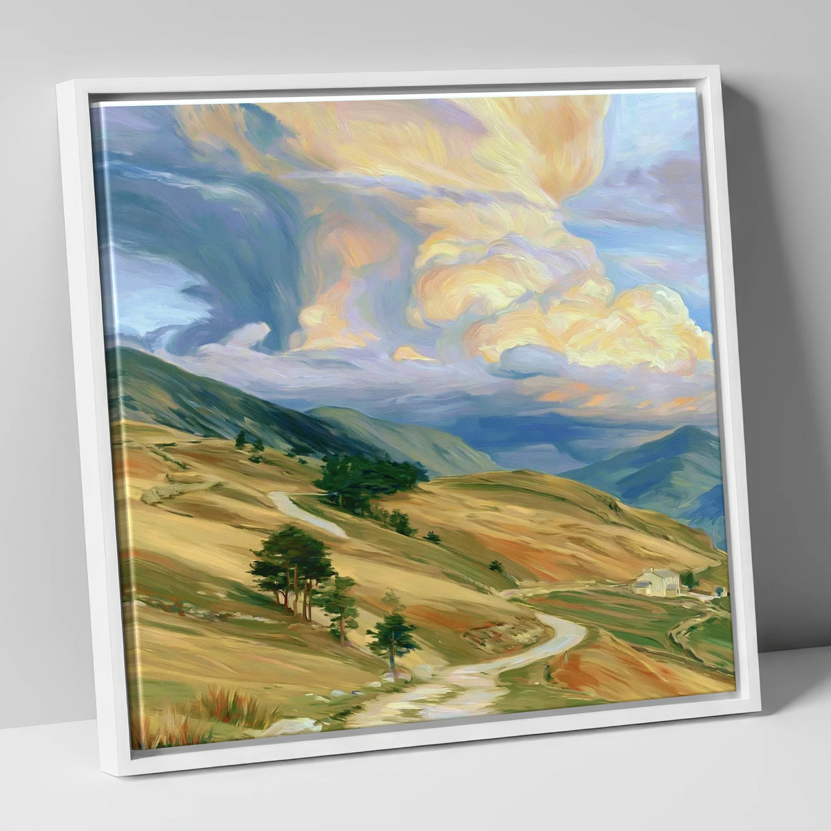 Storm Clouds Over Golden Fells lake district sky canvas wall art in white frame