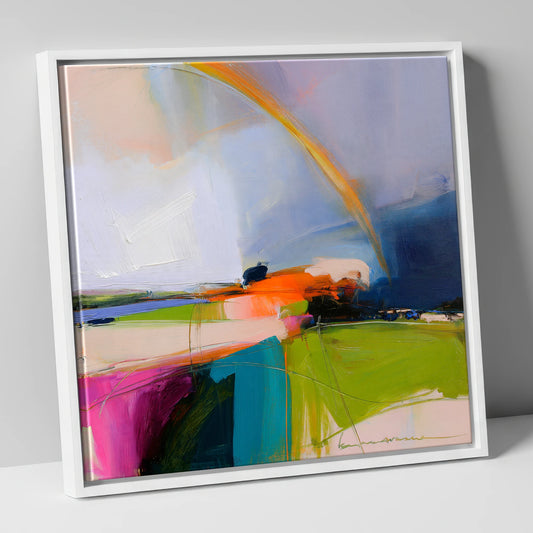 Vibrant Rainbow After Lakeland Rain lake district sky canvas wall art in white frame