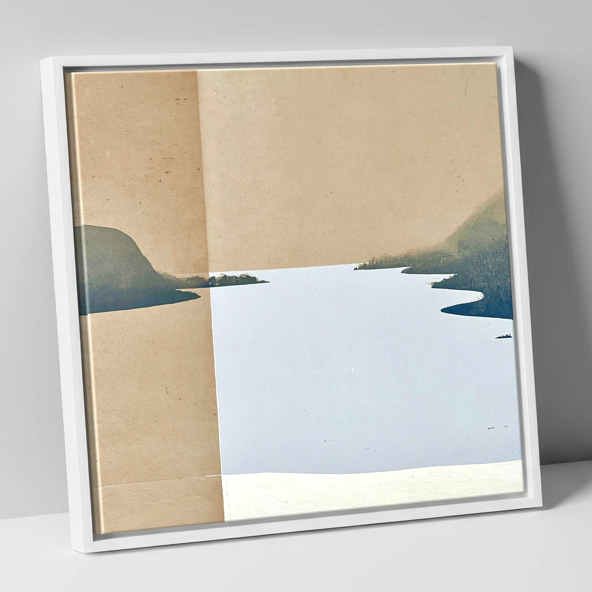Minimalist Ullswater in Slate Blue lake district lake canvas wall art in white frame