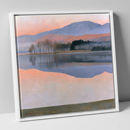 Pastel Dawn Lake Reflection lake district lake canvas wall art in white frame
