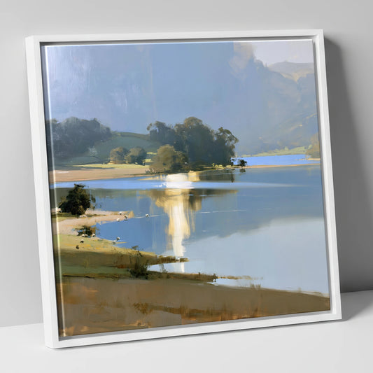 Luminous Reflection on the Lake lake district lake canvas wall art in white frame