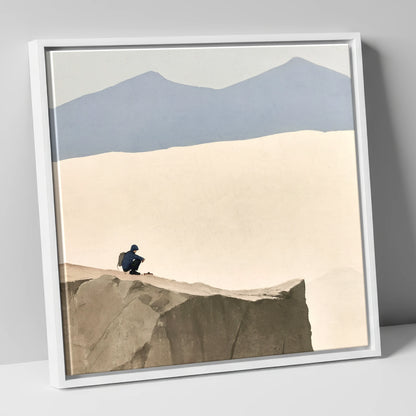 Crouched Walker on Blencathra Edge lake district fell canvas wall art in white frame