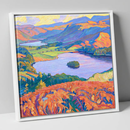 Vibrant Bracken Over Grasmere lake district lake canvas wall art in white frame