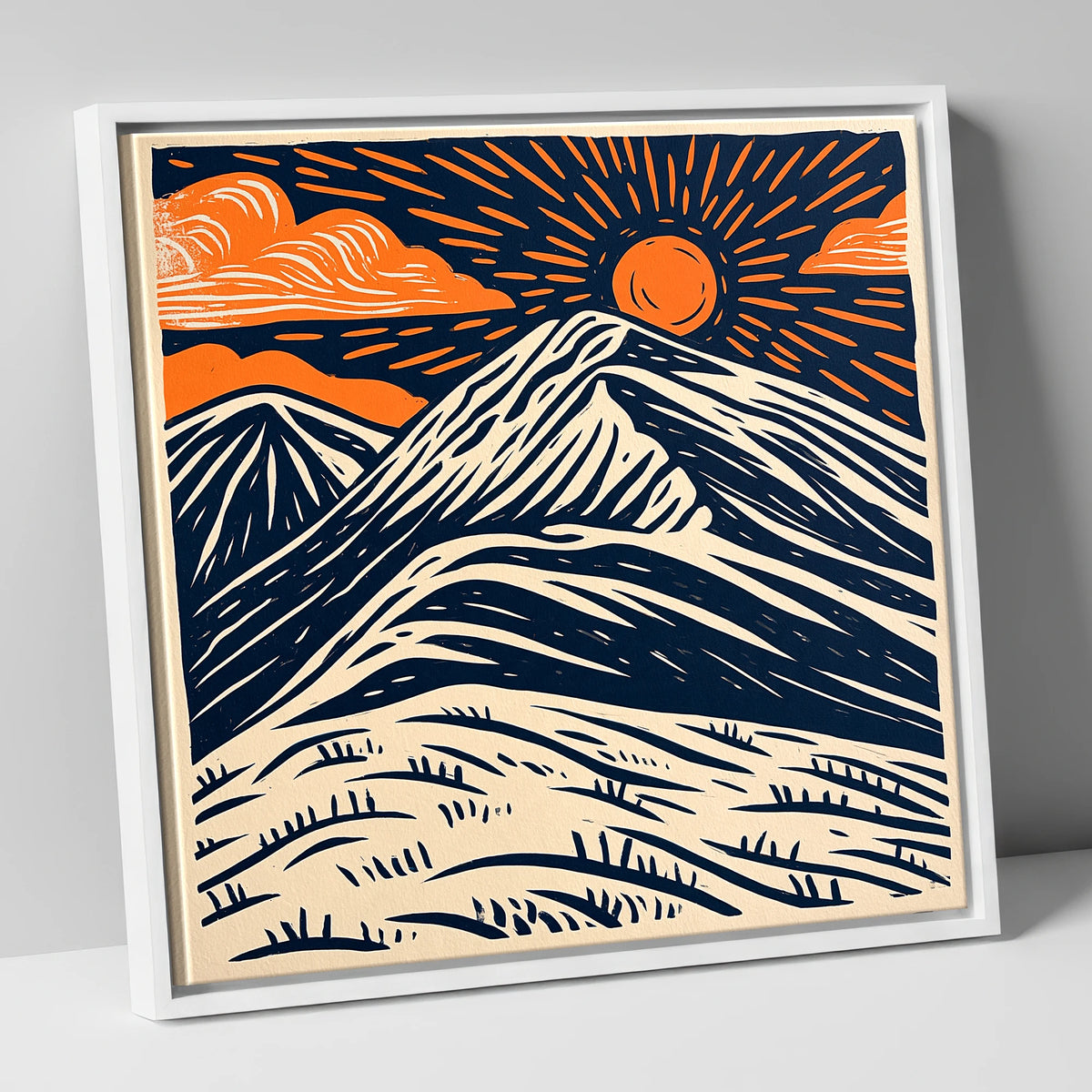 Blencathra With Terracotta Sunburst lake district fell canvas wall art in white frame