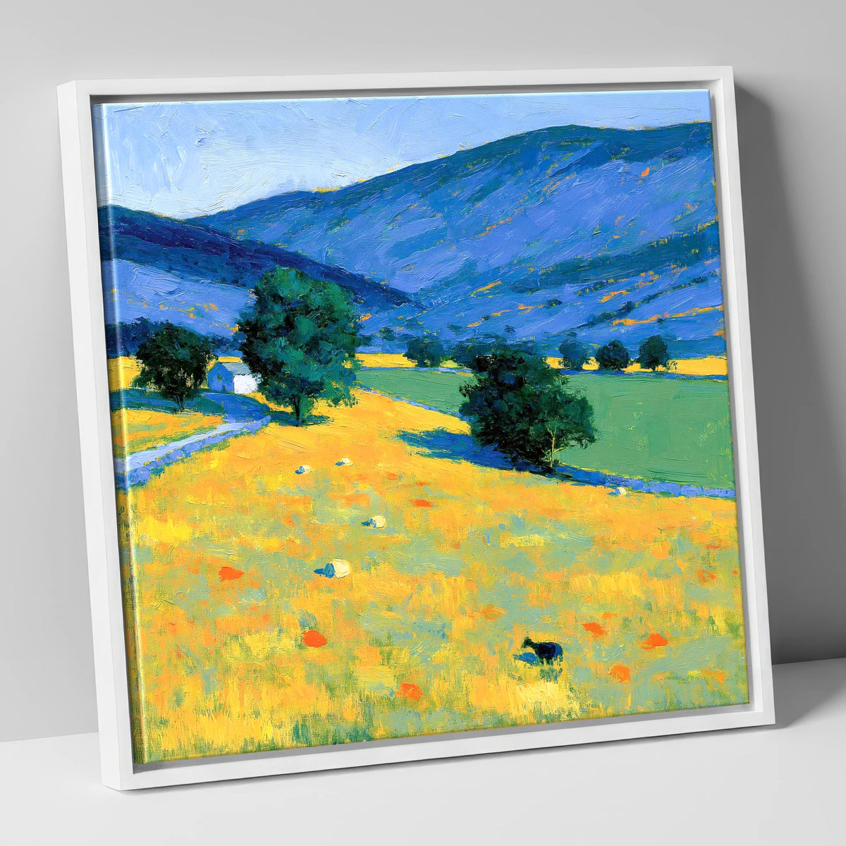Golden Evening Fells and Pastures lake district sky canvas wall art in white frame