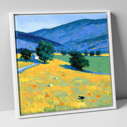 Golden Evening Fells and Pastures lake district sky canvas wall art in white frame