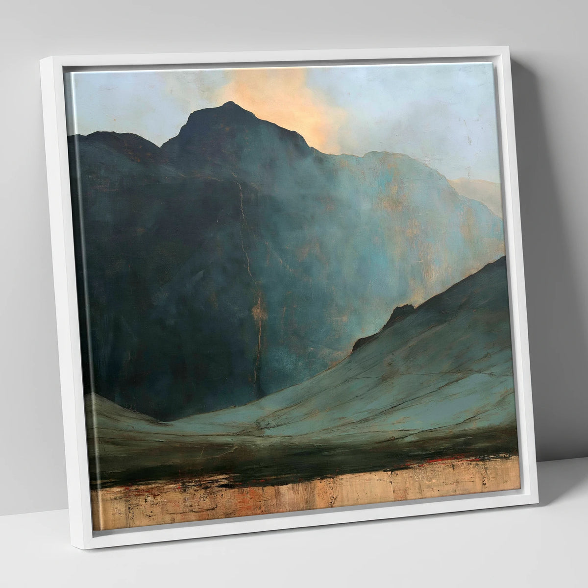 Langdale Pikes Beneath Breaking Light lake district fell canvas wall art in white frame