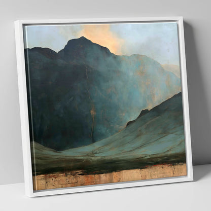 Langdale Pikes Beneath Breaking Light lake district fell canvas wall art in white frame