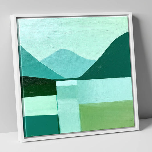 Abstract Geometric Wastwater Fells lake district lake canvas wall art in white frame