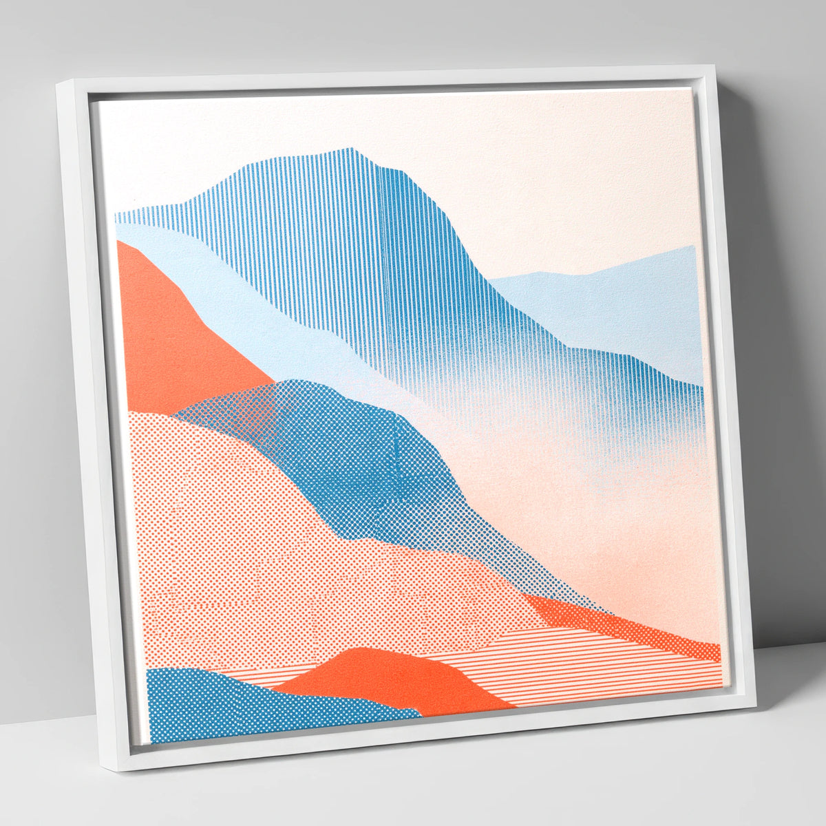 Great Langdale in Blue and Coral lake district valley canvas wall art in white frame