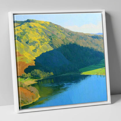 Vibrant Sunlight on Gowbarrow Fell lake district fell canvas wall art in white frame