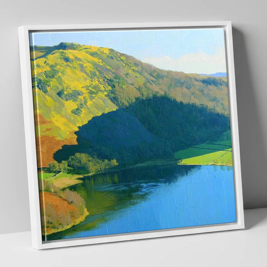 Vibrant Sunlight on Gowbarrow Fell lake district fell canvas wall art in white frame