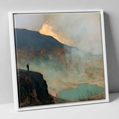 Helvellyn Walker in Golden Mist lake district fell canvas wall art in white frame