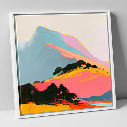 Vibrant Pink Mountain Ridge lake district fell canvas wall art in white frame