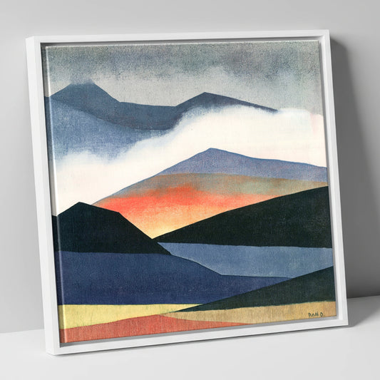 Rolling Fells in Indigo and Terracotta lake district fell canvas wall art in white frame