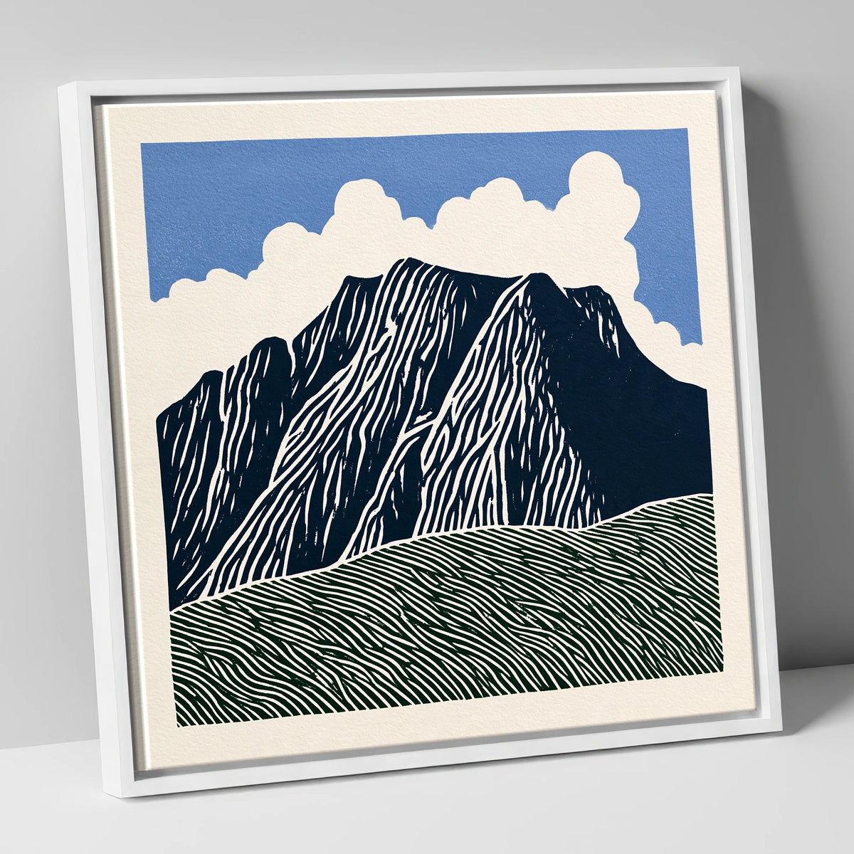 Graphic Scafell Pike Landscape lake district fell canvas wall art in white frame