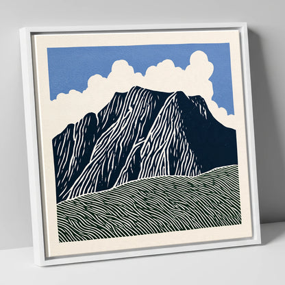 Graphic Scafell Pike Landscape lake district fell canvas wall art in white frame