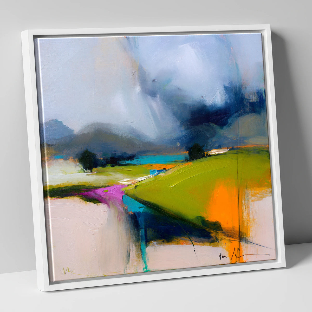 Storm Skies Over Bright Fells lake district sky canvas wall art in white frame