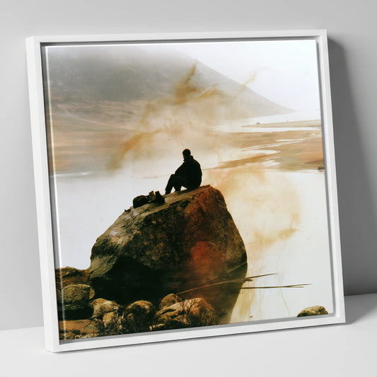 Silhouette at Innominate Tarn lake district fell canvas wall art in white frame