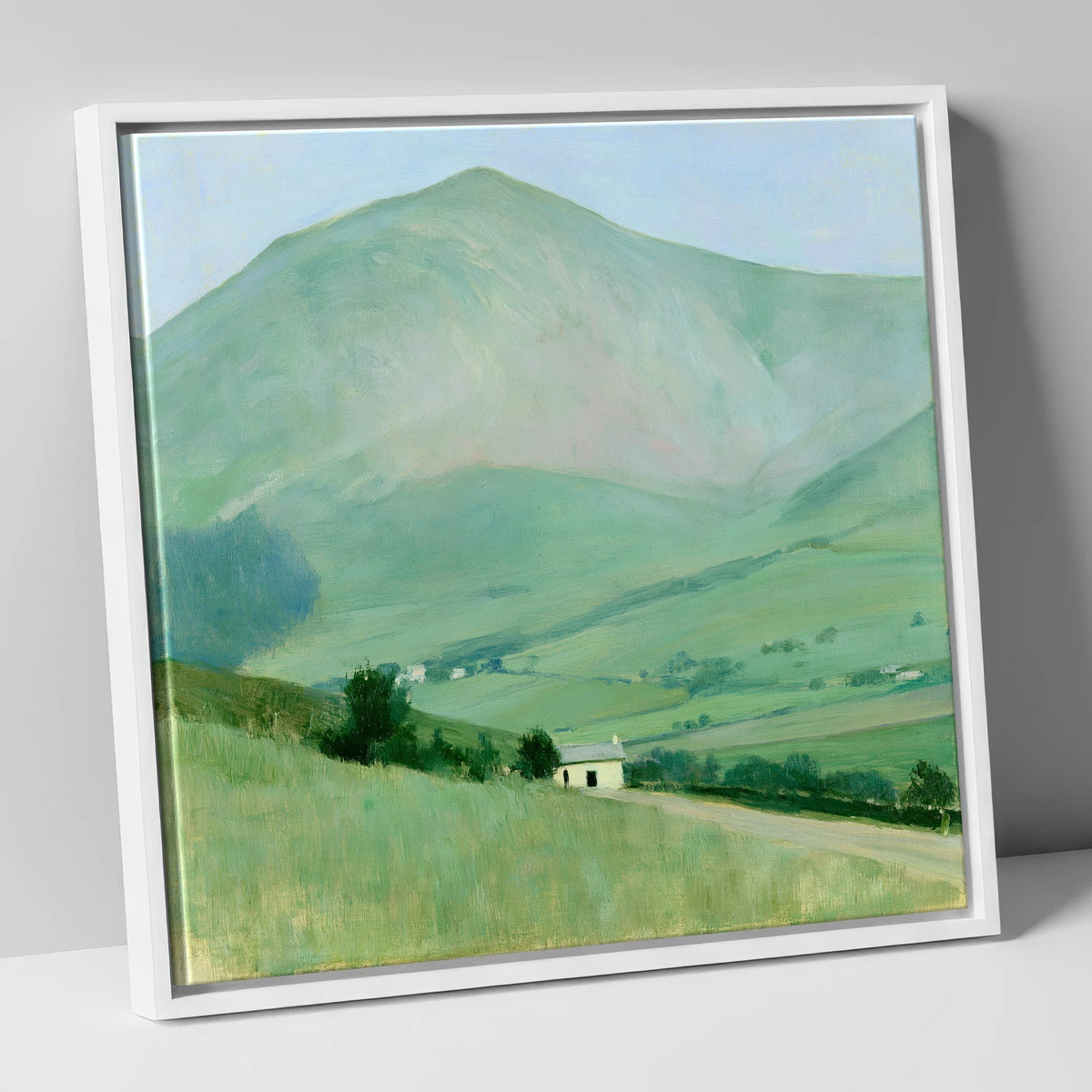 Blencathra Over the White Cottage lake district fell canvas wall art in white frame