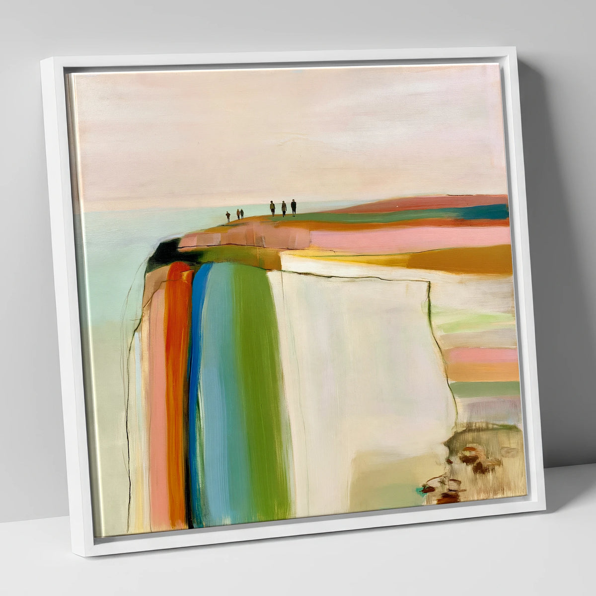 Vibrant Fell Top Walkers lake district fell canvas wall art in white frame