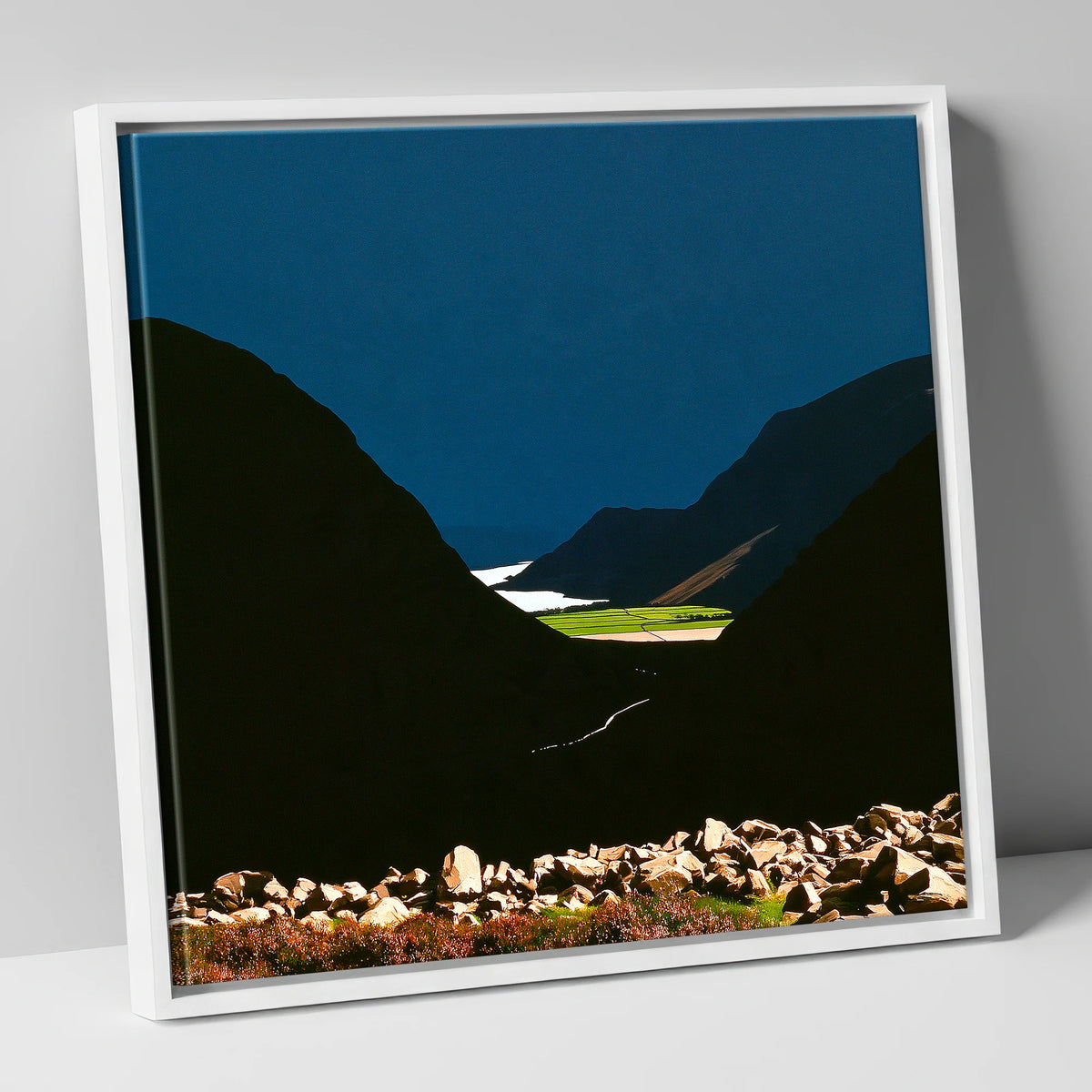 Haystacks Fell Dramatic Silhouette lake district fell canvas wall art in white frame