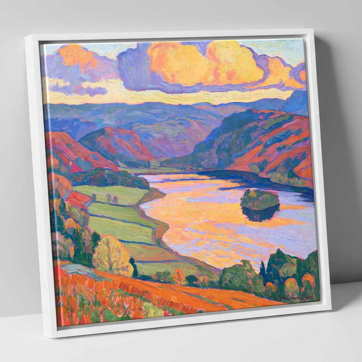 Rydal Water Under Vivid Skies lake district lake canvas wall art in white frame