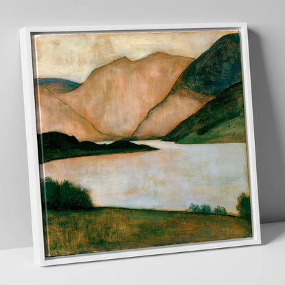 Lake And Fells In Warm Light lake district lake canvas wall art in white frame