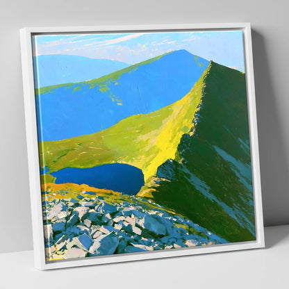 Vibrant Ridges above the Tarn lake district fell canvas wall art in white frame