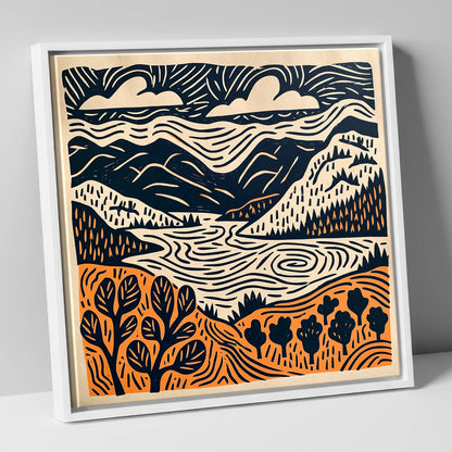 Winding Lake and Terracotta Fells lake district lake canvas wall art in white frame