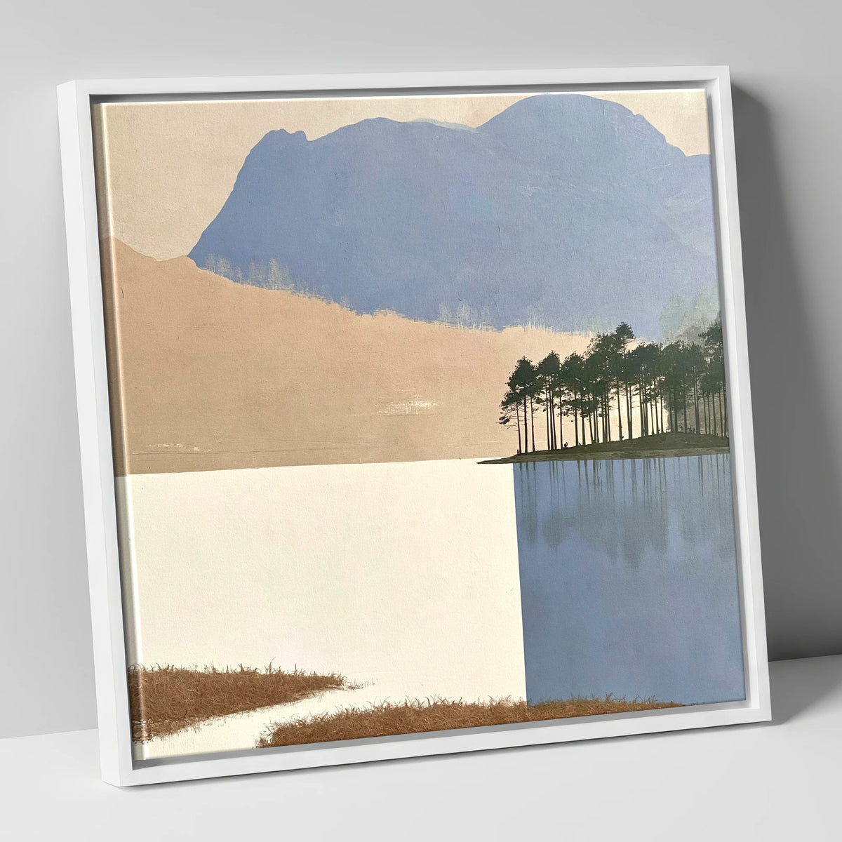 Tarn Hows Pines and Slate Fells lake district lake canvas wall art in white frame