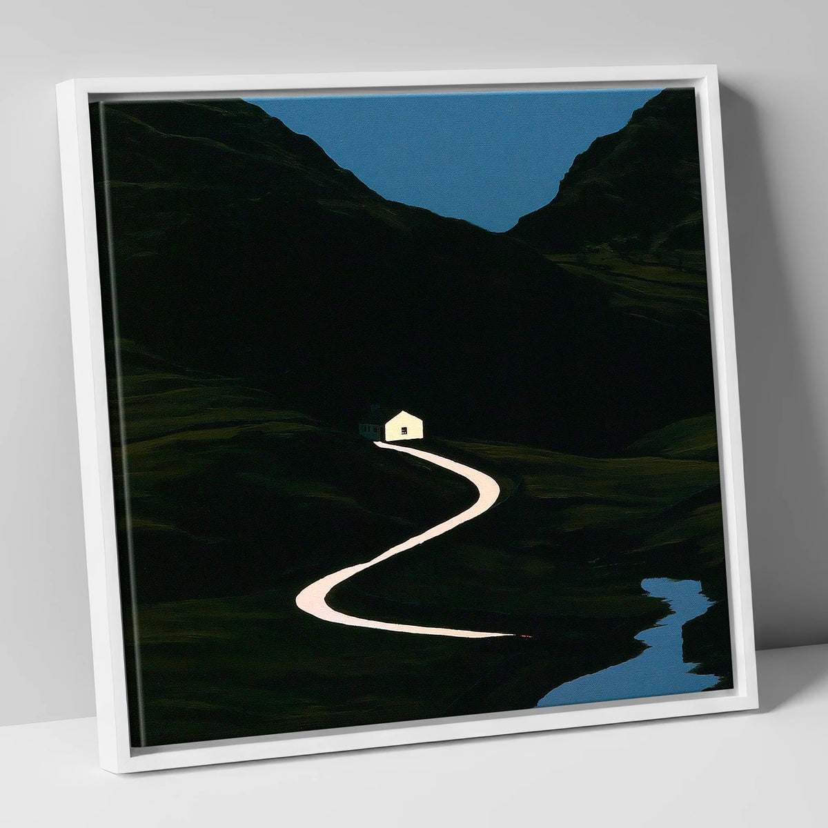 Glowing Winding Mountain Pass lake district valley canvas wall art in white frame