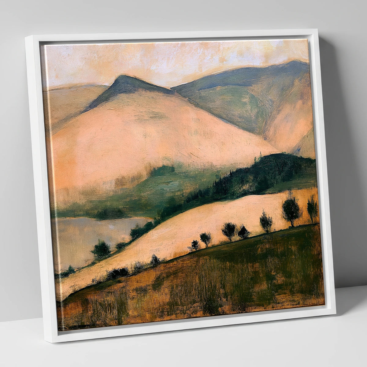 Sunlit Fells from the Summit lake district fell canvas wall art in white frame