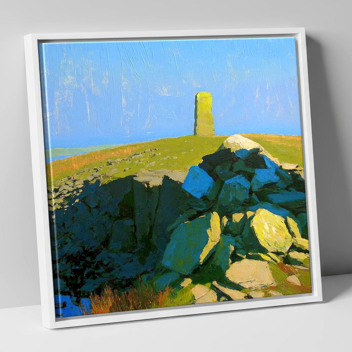 Sunlit Pillar on Lank Rigg lake district fell canvas wall art in white frame