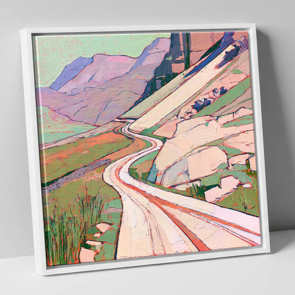 Vibrant Winding Mountain Pass lake district valley canvas wall art in white frame