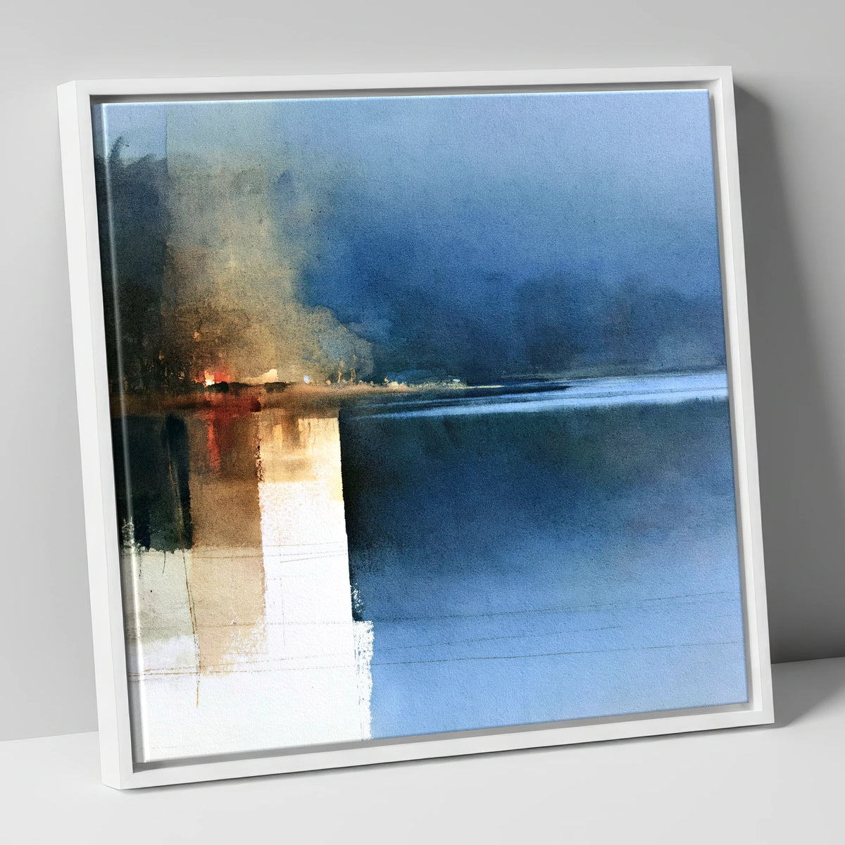 Indigo Lake Reflections at Dusk lake district lake canvas wall art in white frame