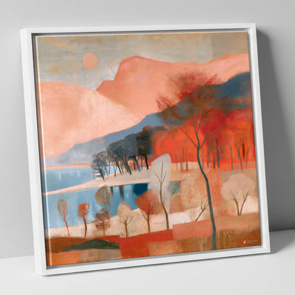 Terracotta Fells and Slate Lake lake district lake canvas wall art in white frame
