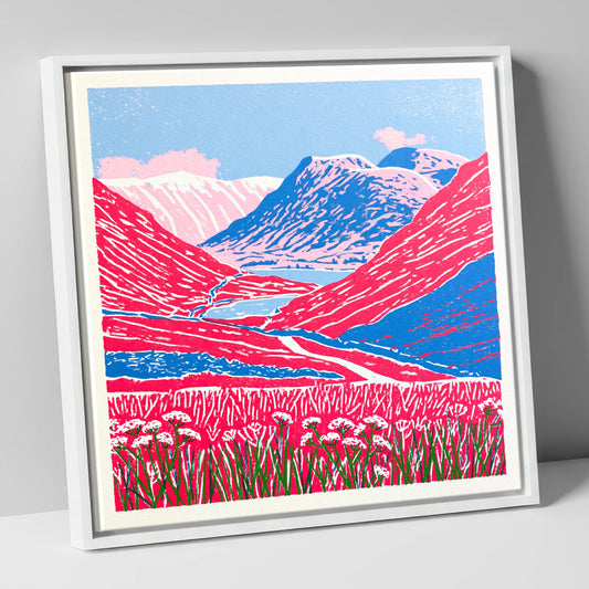 Vibrant Fells at Kirkstone Pass lake district valley canvas wall art in white frame
