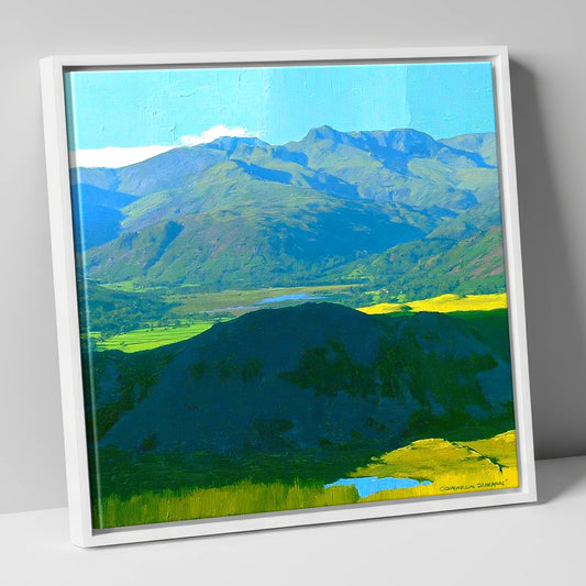 Lingmoor Fell Over Luminous Valley lake district fell canvas wall art in white frame