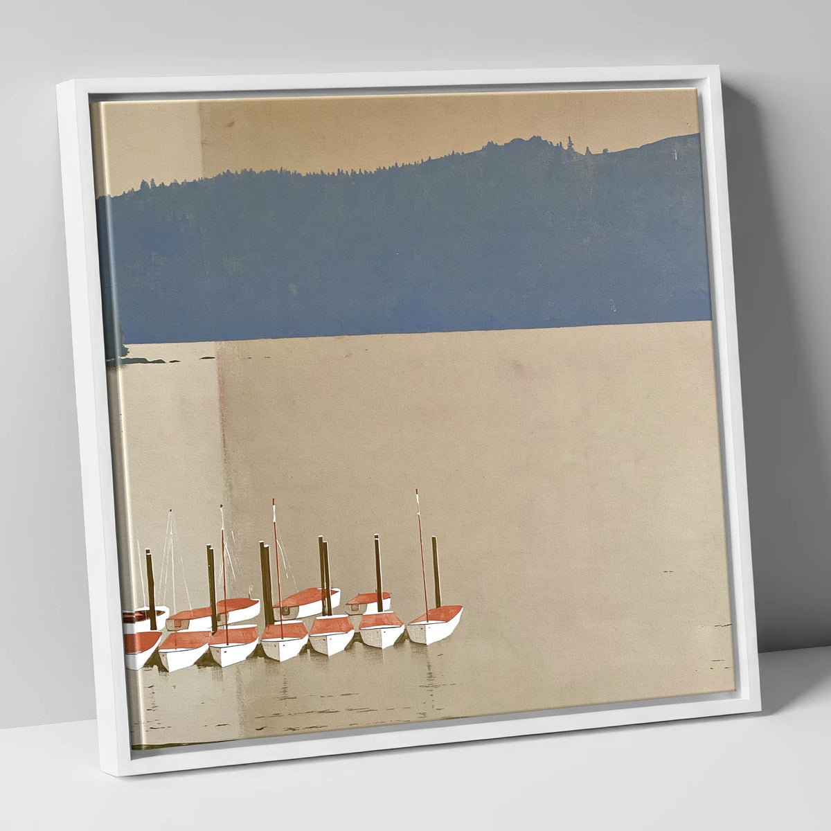Windermere Boats Below Slate Fells lake district lake canvas wall art in white frame