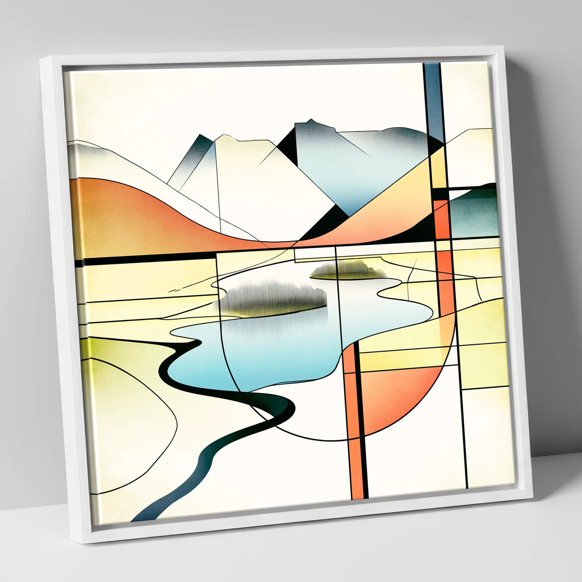 Abstract Geometric Elter Water lake district lake canvas wall art in white frame