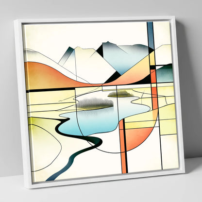 Abstract Geometric Elter Water lake district lake canvas wall art in white frame
