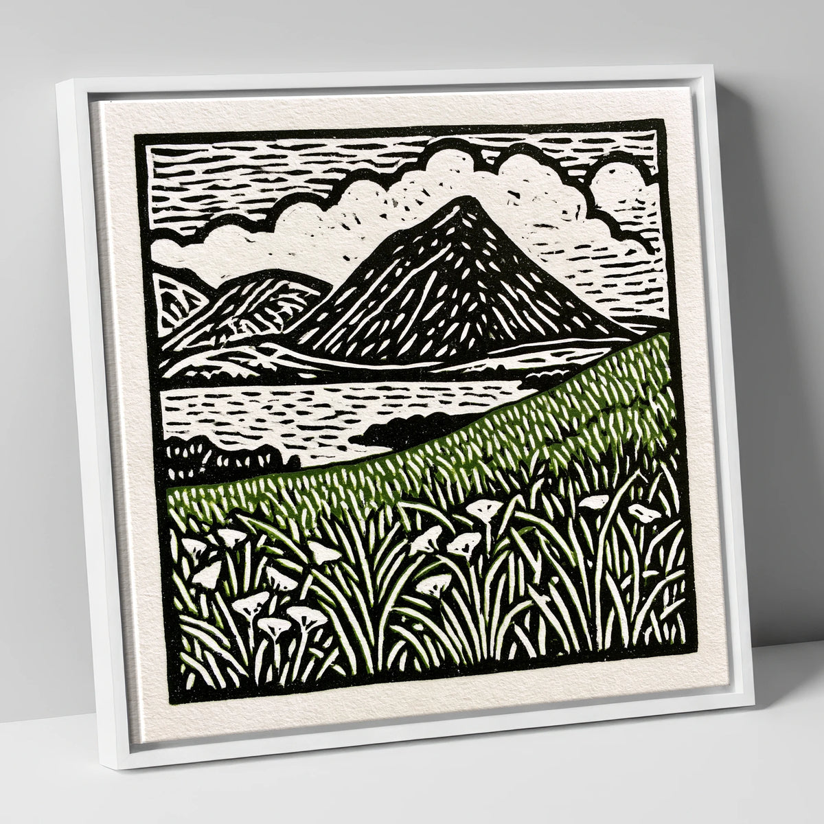 Bold Catbells and Wild Grasses lake district fell canvas wall art in white frame