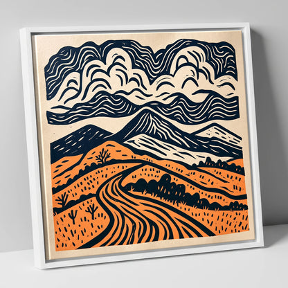 Rhythmic Terracotta Fells Under Cloud lake district fell canvas wall art in white frame