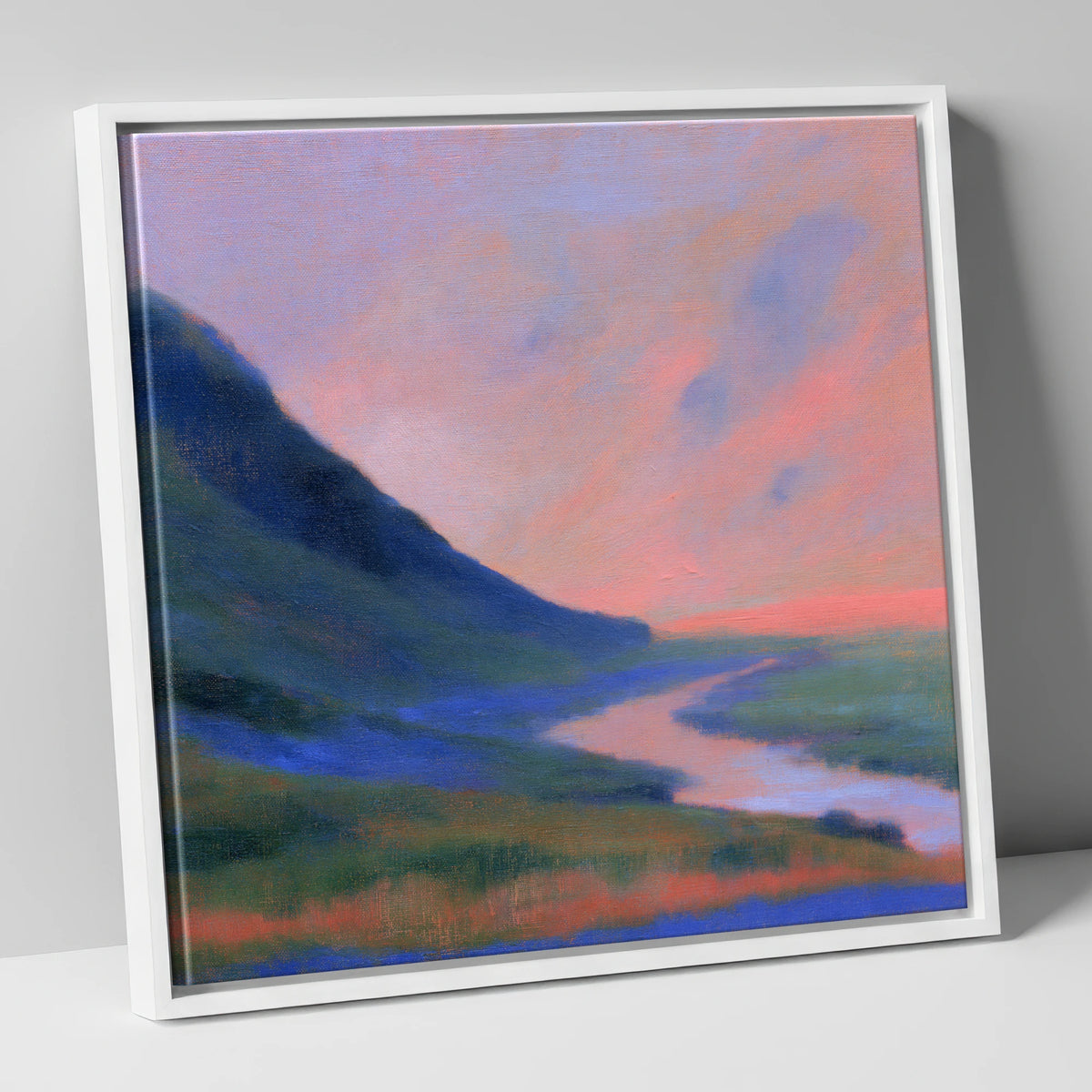 Winding River at Twilight lake district waterfall canvas wall art in white frame