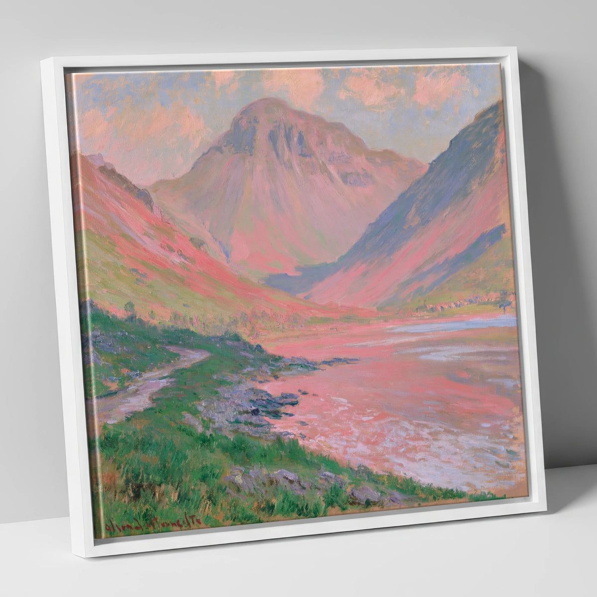 Great Gable in Coral Light lake district fell canvas wall art in white frame