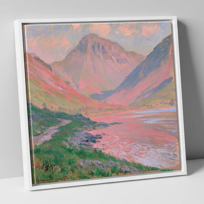 Great Gable in Coral Light lake district fell canvas wall art in white frame