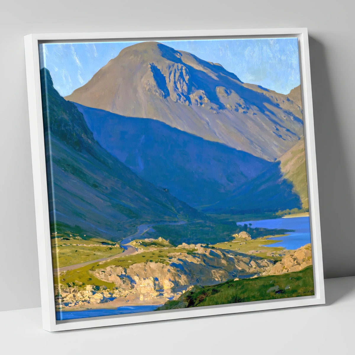 Sunlit Road to Great Gable lake district fell canvas wall art in white frame